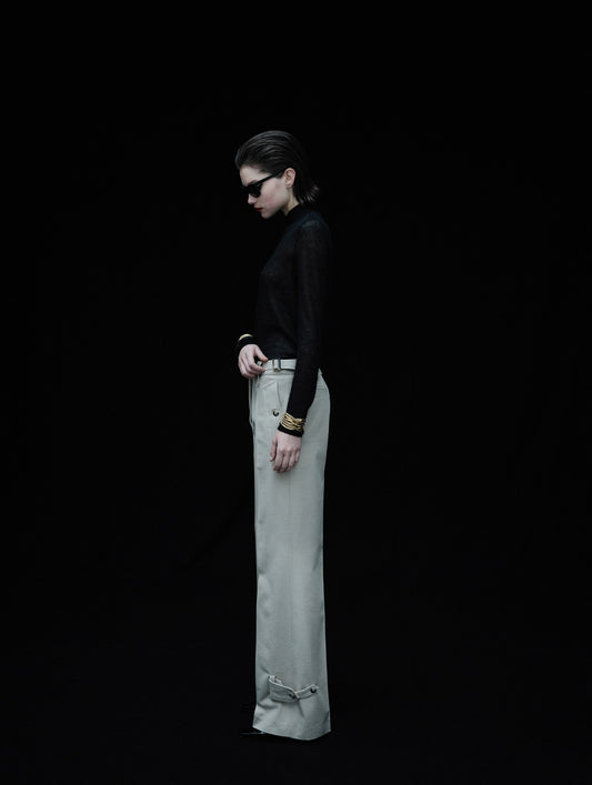Sand wool-cotton gabardine trousers