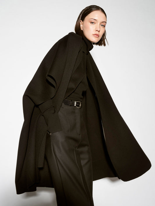 Black double-faced wool cape