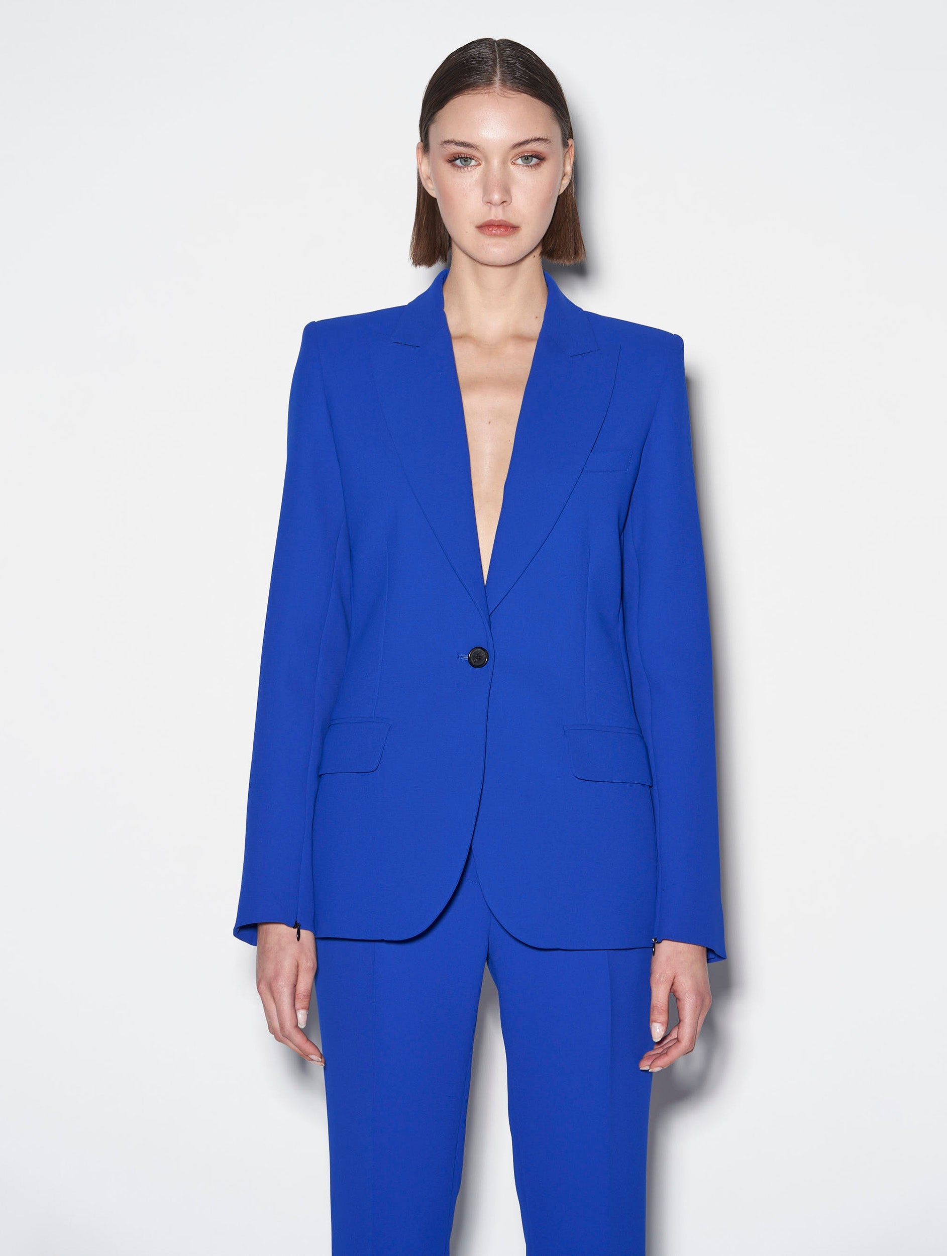 Blue crepe suit jacket with zip sleeves