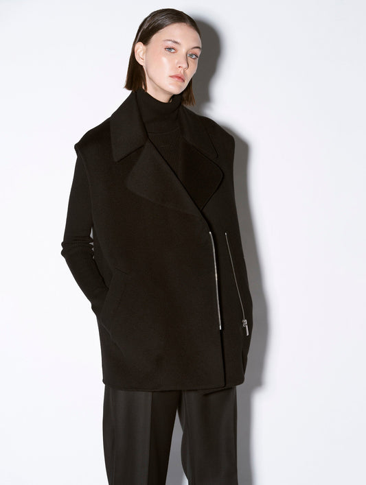 Black double-faced wool sleeveless jacket