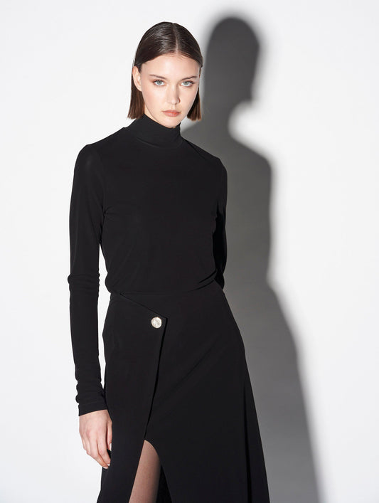 Black crepe jersey roll neck top