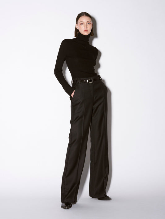 Black cashmere wool wide-leg suit trousers