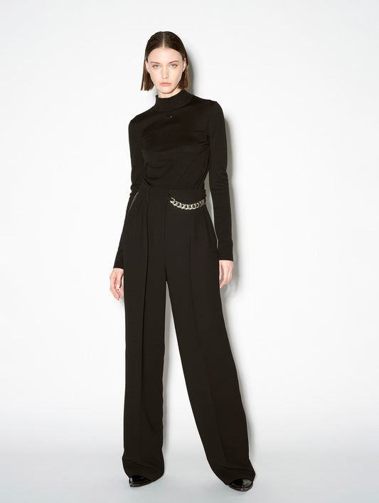 Black crepe fabric masculine trousers with gourmette chain 