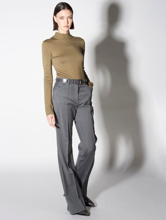 Grey stretch wool flared trousers