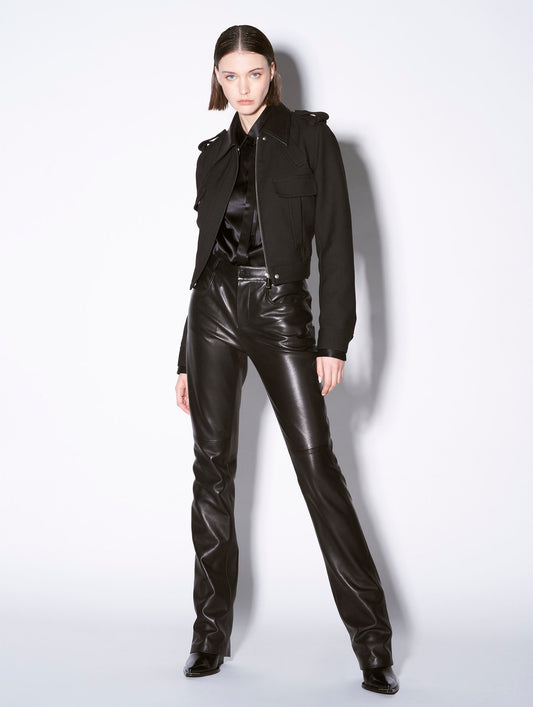 Black plongé leather straight fit trousers