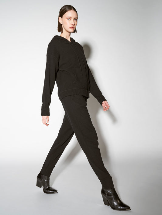 Black cashmere and wool hooded sweater