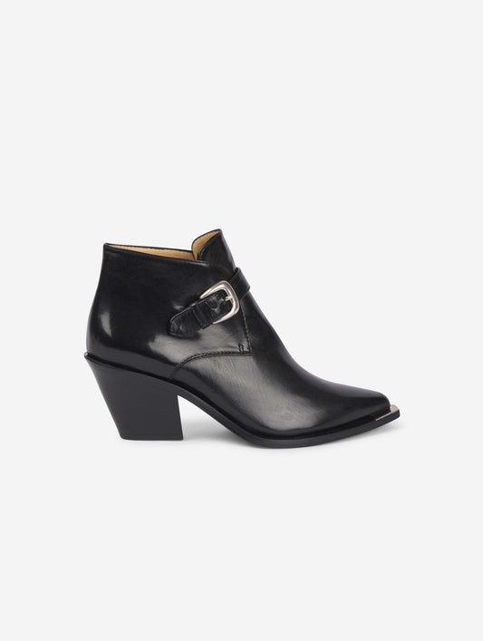 black leather buckle shoes