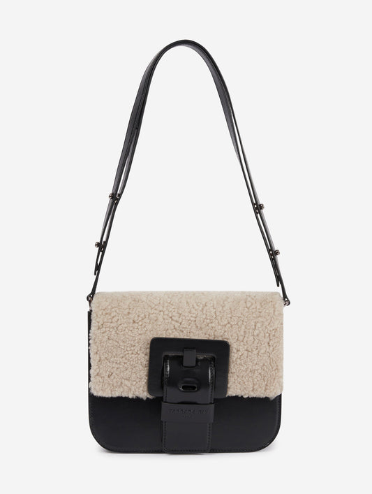 black leather and shearling touch me bag