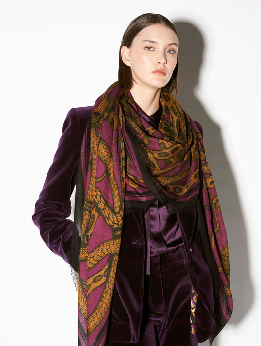 Purple and bronze snake print scarf