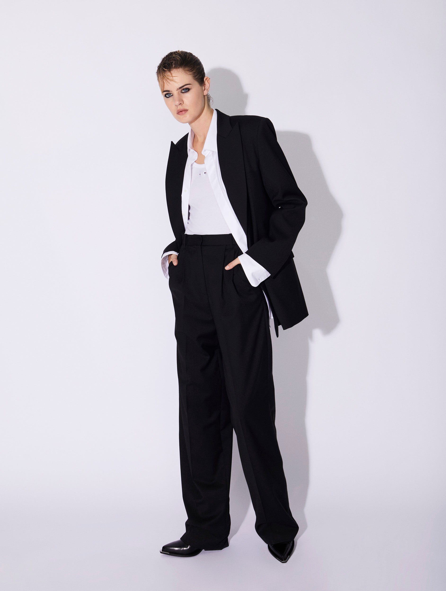 Pantalon Habillé Barbara Bui En Soie 100% - Taille 40 (US 8) - Rayures Grises - Coupe Large - Neuf Avec étiquette