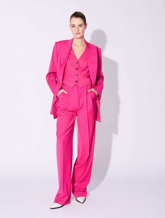 Pink gabardine loose fit double-breasted suit jacket