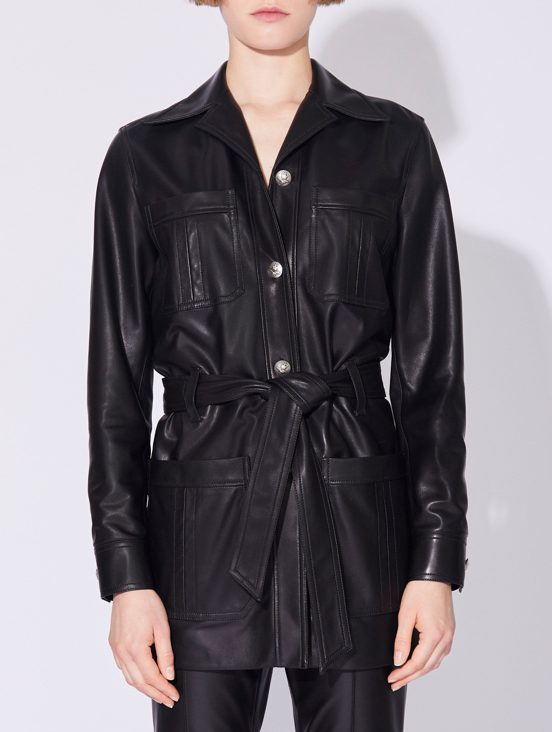 Women Ready-to-Wear | Black plongé lambskin leather safari jacket