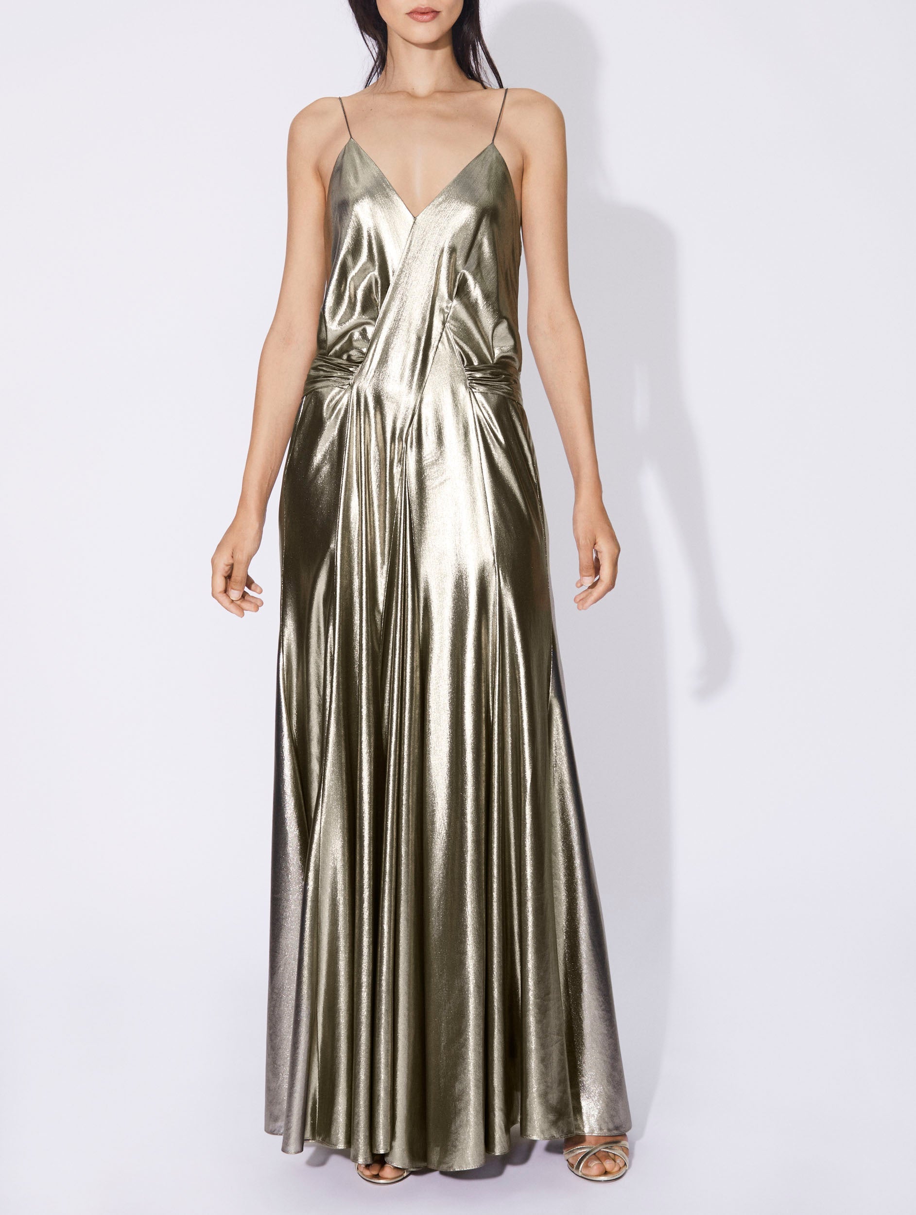 Women Ready-to-Wear | Long gold lamé narrow strap dress