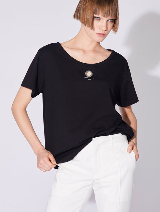Black cotton jersey short sleeve T-shirt