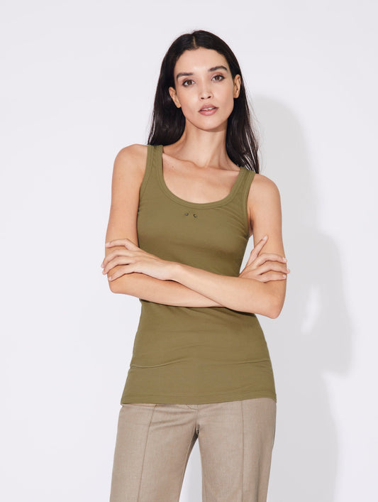 Linden green round neck ribbed jersey tank top