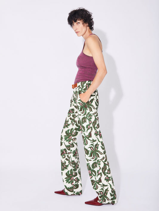 Java print straight fit cotton trousers