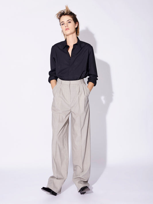 Pantalon à plis taille haute en alpaga gris taupé
