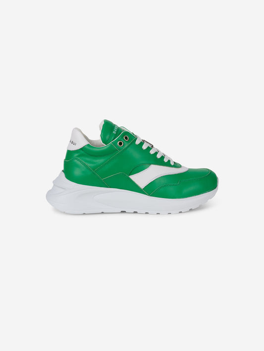 Green leather running shoes