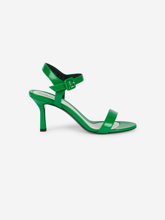 Green patent platform sandals