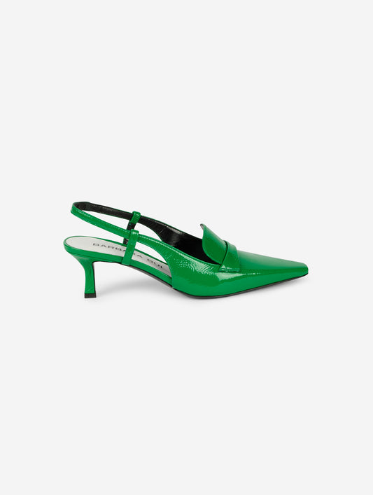 Green patent slingback loafers