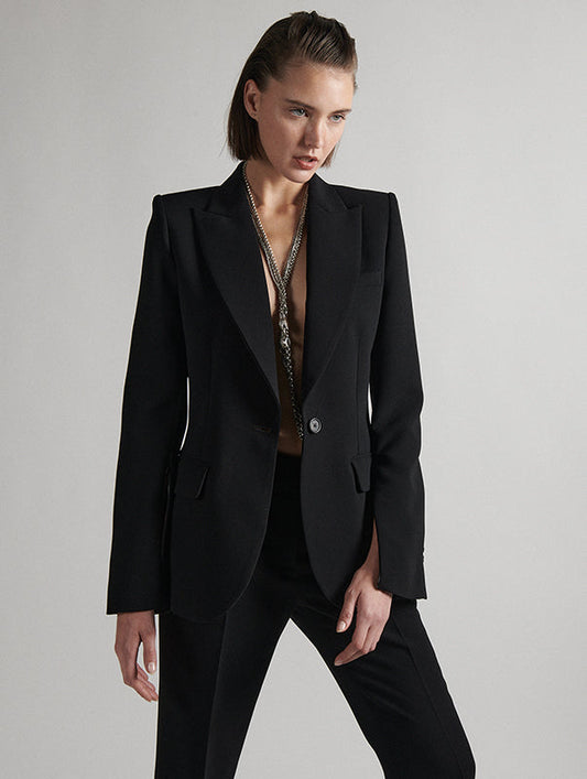 Slim-fit suit jacket in black crepe