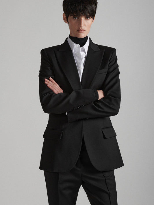 Fitted jacket in black stretch wool gabardine