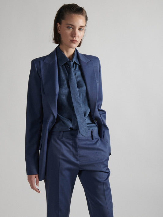 Veste cintrée en gabardine de laine stretch bleue