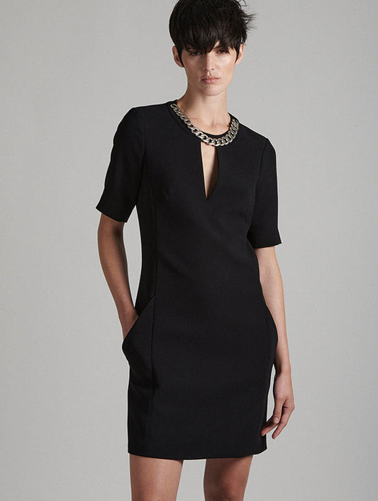 Black crepe dress with jewel neckline 