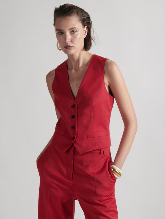 Red stretch wool gabardine suit vest