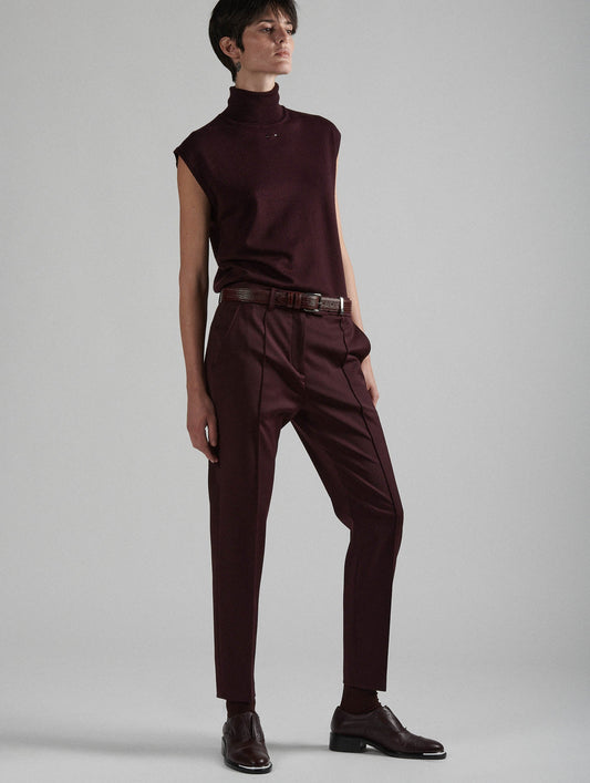  Burgundy stretch wool gabardine roxy trousers