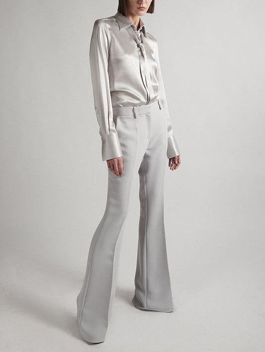 Pearl grey crepe flare trousers