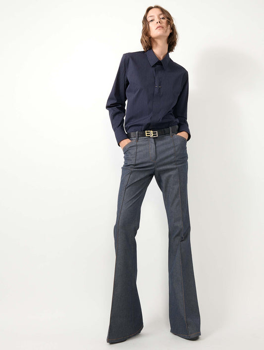 Bootleg suit trousers in washed denim