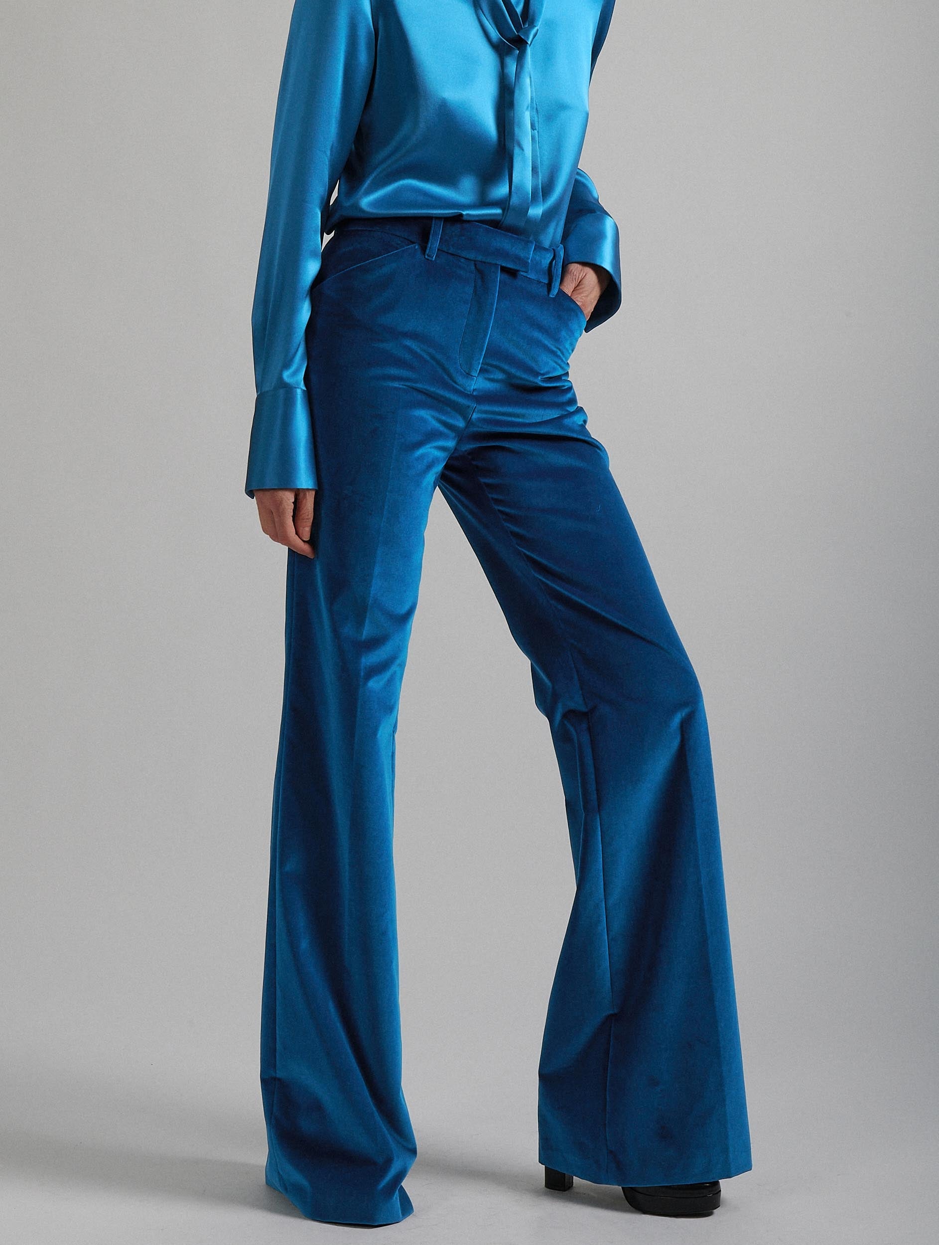 Women Ready-to-wear Bootleg suit trousers in blue velvet