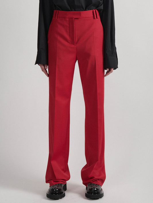 Red wool gabardine high-waisted suit trousers