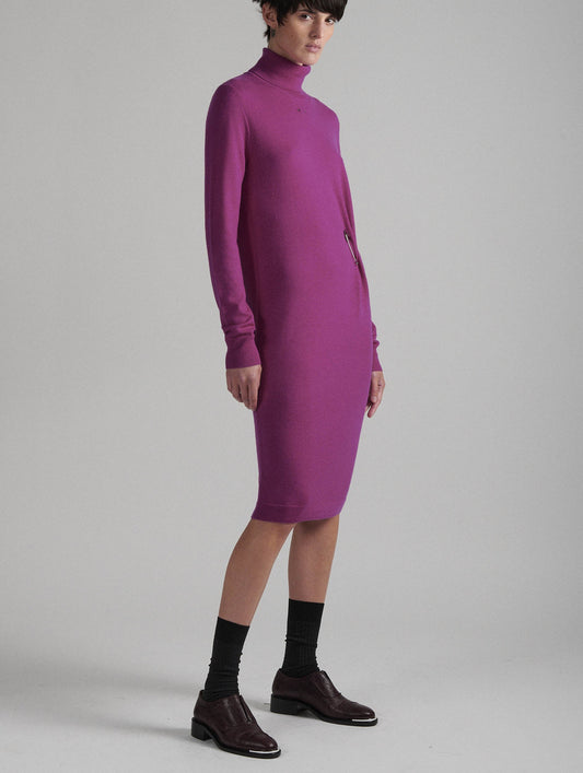 Fuchsia merino knit turtleneck dress