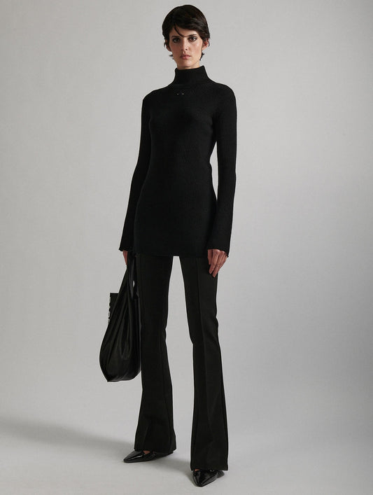 Black turtleneck tunic in merino wool