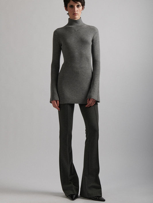 Grey turtleneck tunic in merino wool