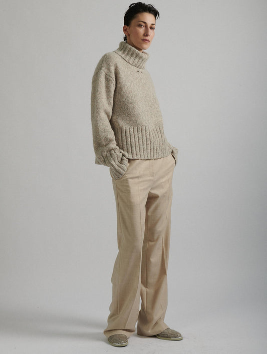 Sand alpaca wool turtleneck sweater