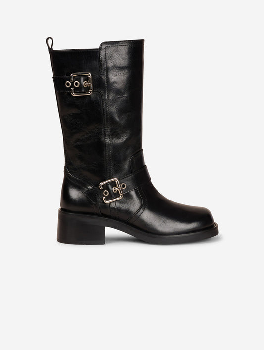 Bottes courtes biker en cuir noir