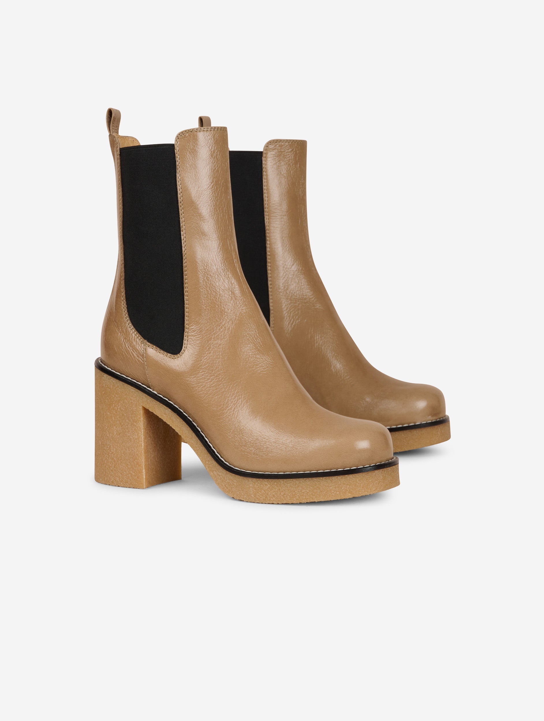 Women Shoes | Elasticated beige patent leather ankle boots