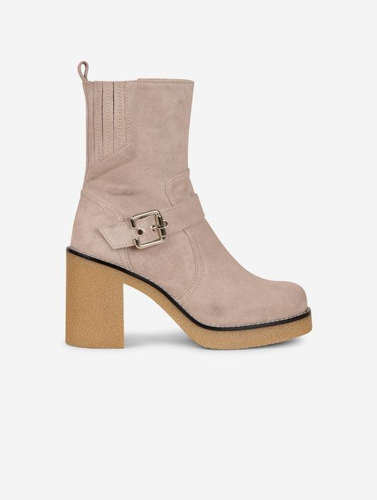 Sand suede biker boots