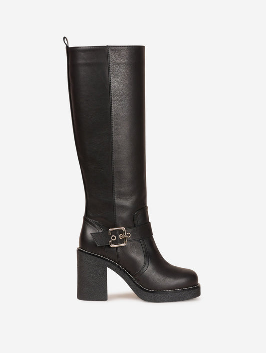 Bottes biker en cuir noir