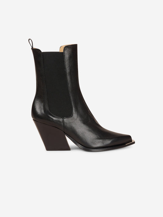 Black leather elasticated ankle boots