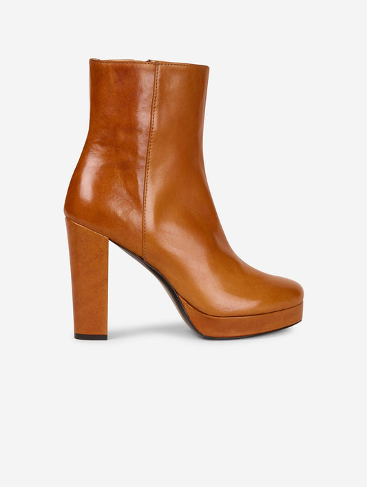 Caramel leather platform ankle boots