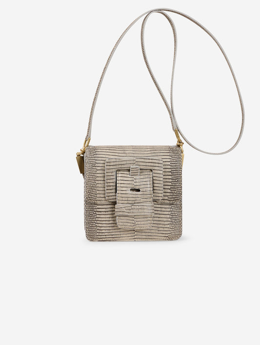 Sand lizard embossed leather "Love Me" bag