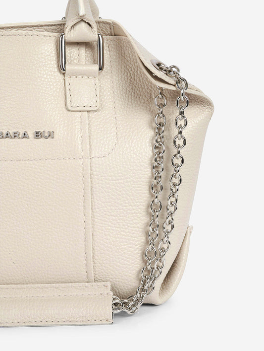  Ivory grained leather "Little Chamallow" tote bag