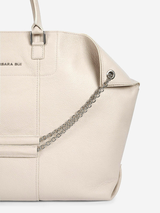 Cabas "big Chamallow" en cuir grainé ivoire