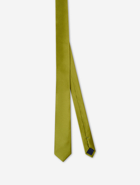 Green silk satin thin tie