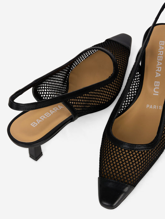 Black fishnet sling-backs decolletés