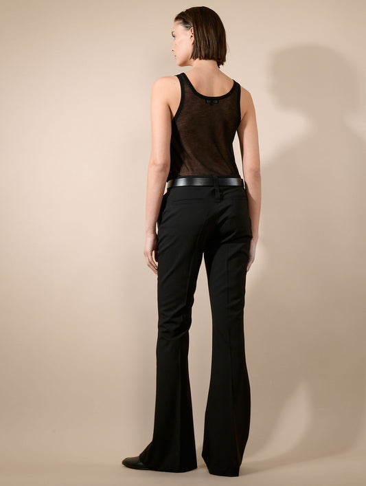 Black woollen canvas bootcut trousers